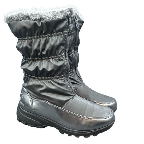 Totes Rogan Winter Boot 7W Gray Shiny Faux Fur Y2K School Snow Puffy Streetwear - Picture 1 of 15